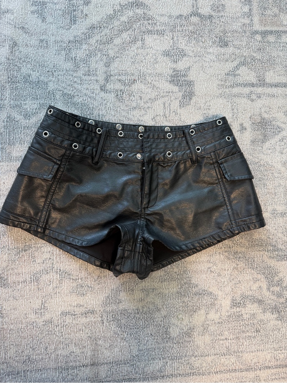 Princess Polly Black Faux Leather Studded Low-Rise Bike Shorts